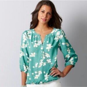 LOFT Teal  Floral Print Blouse